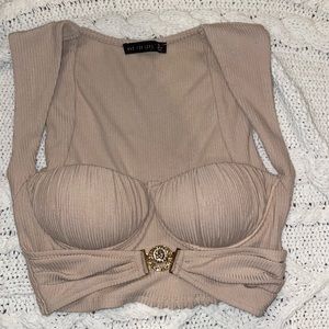 Mad for Love crop top, tan with the cutest gold buckle